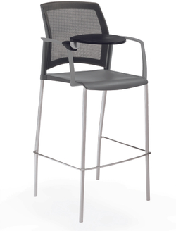 стул Rewind стул барный на 4 ногах, каркас серый, пластик серый, спинка-сетка, с закрытыми подлокотниками и пюпитром