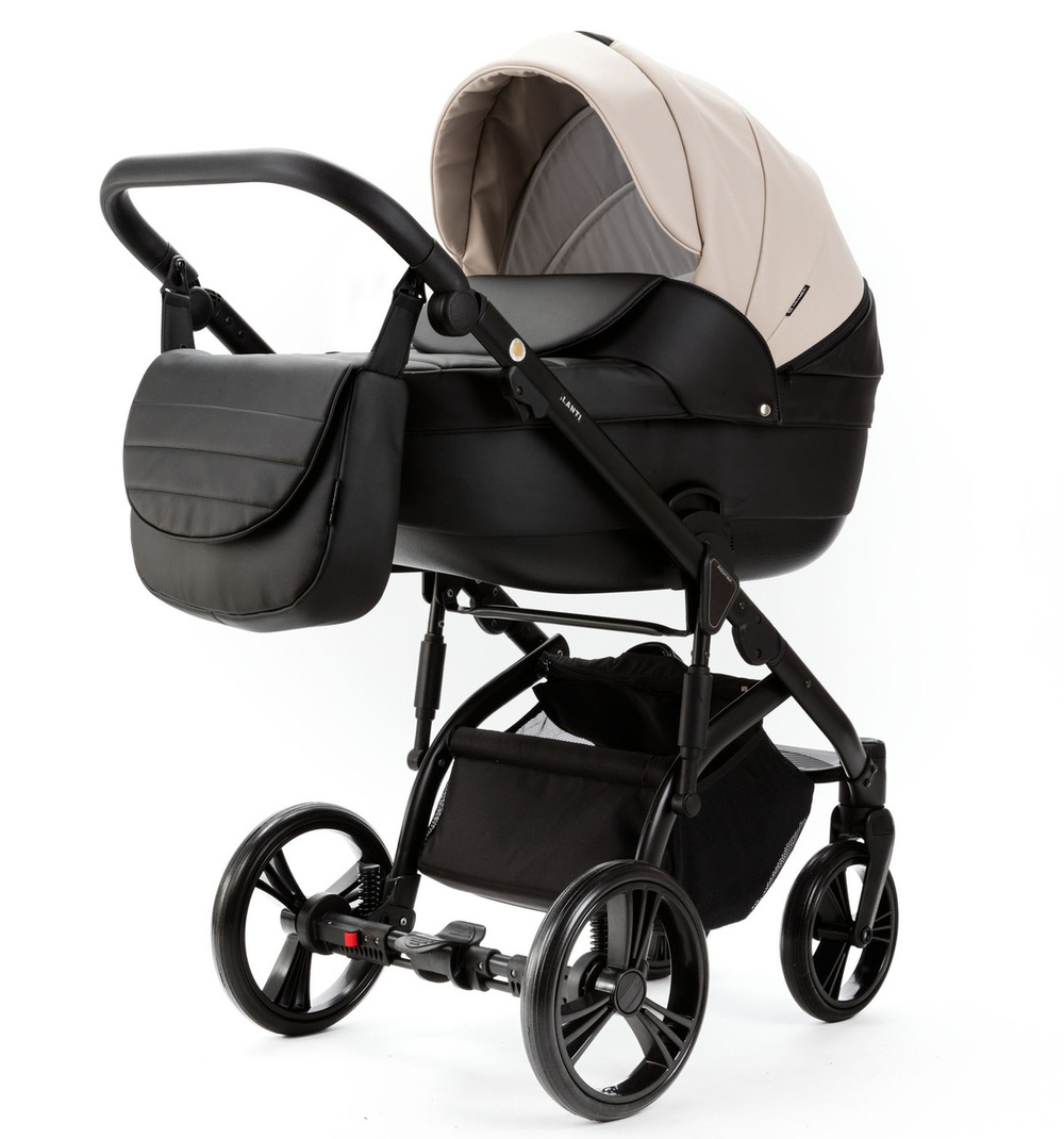 Детская коляска Adamex Lanti Deluxe 2 в 1 LN-SD110 (СВ.БЕЖ.КОЖА + ЧЕРН. КОЖА)