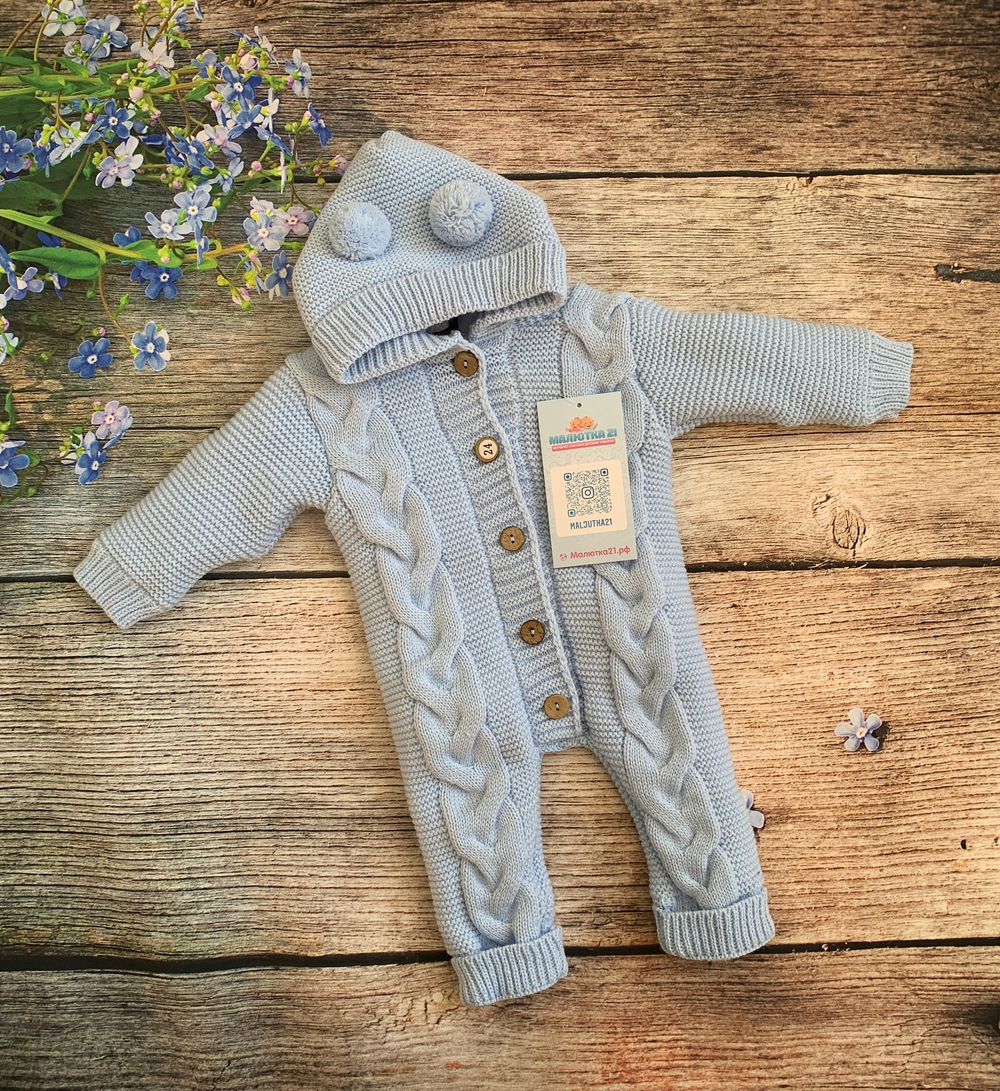 Комбинезон вязаный меховой капюшон с помпоном  "АйШах" (штанишки) (Цвет: Фиолетовый, Размер: 26)