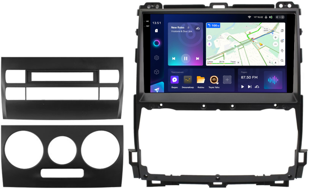 Магнитола для Toyota Land Cruiser Prado 120, Lexus GX470 (экран климата внизу, большая рамка) - Teyes CC3-2K QLed Android 10, ТОП процессор, SIM-слот, CarPlay