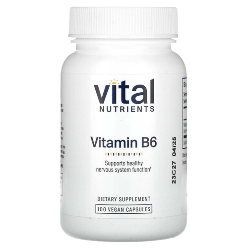Vital Nutrients, Витамин B6, 100 веганских капсул (100 мг на капсулу)