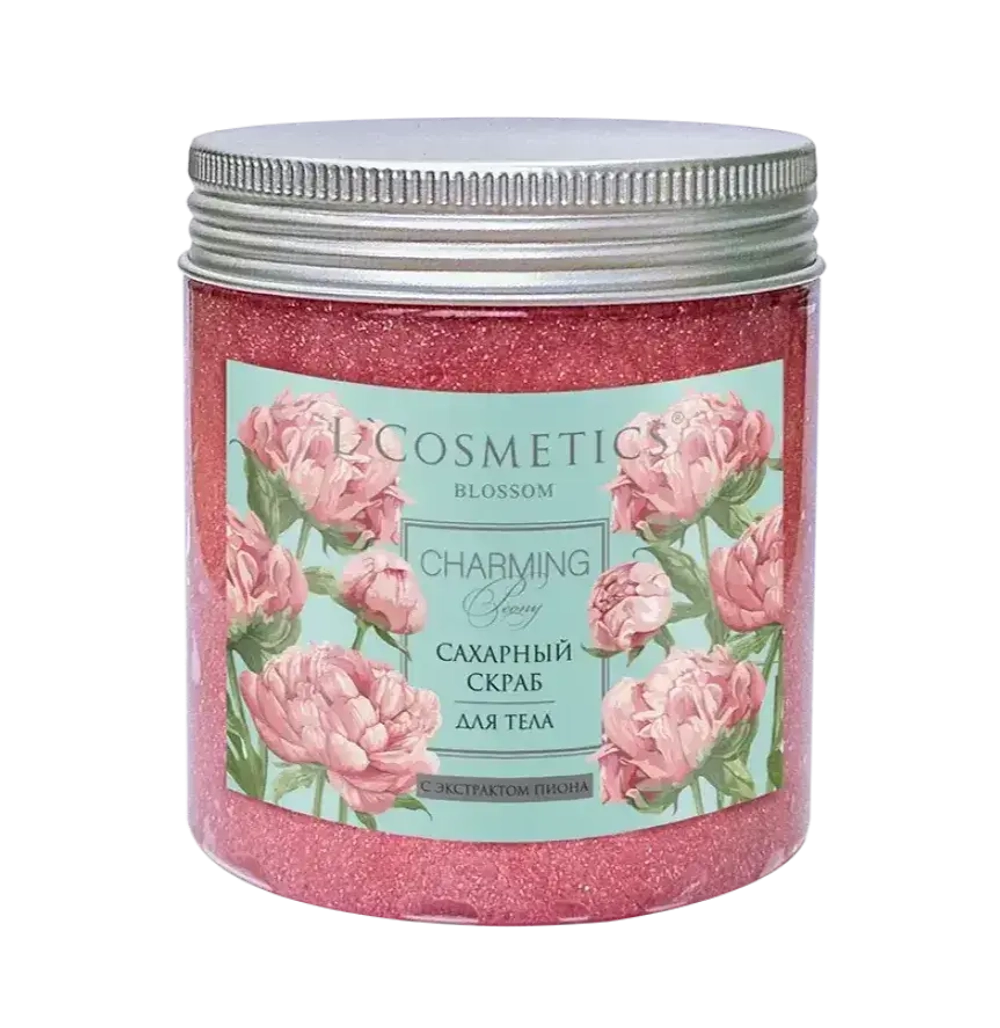 Сахарный скраб для тела с шиммером с экстрактом пиона BLOSSOM Charming Peony, ТМ L'COSMETIC