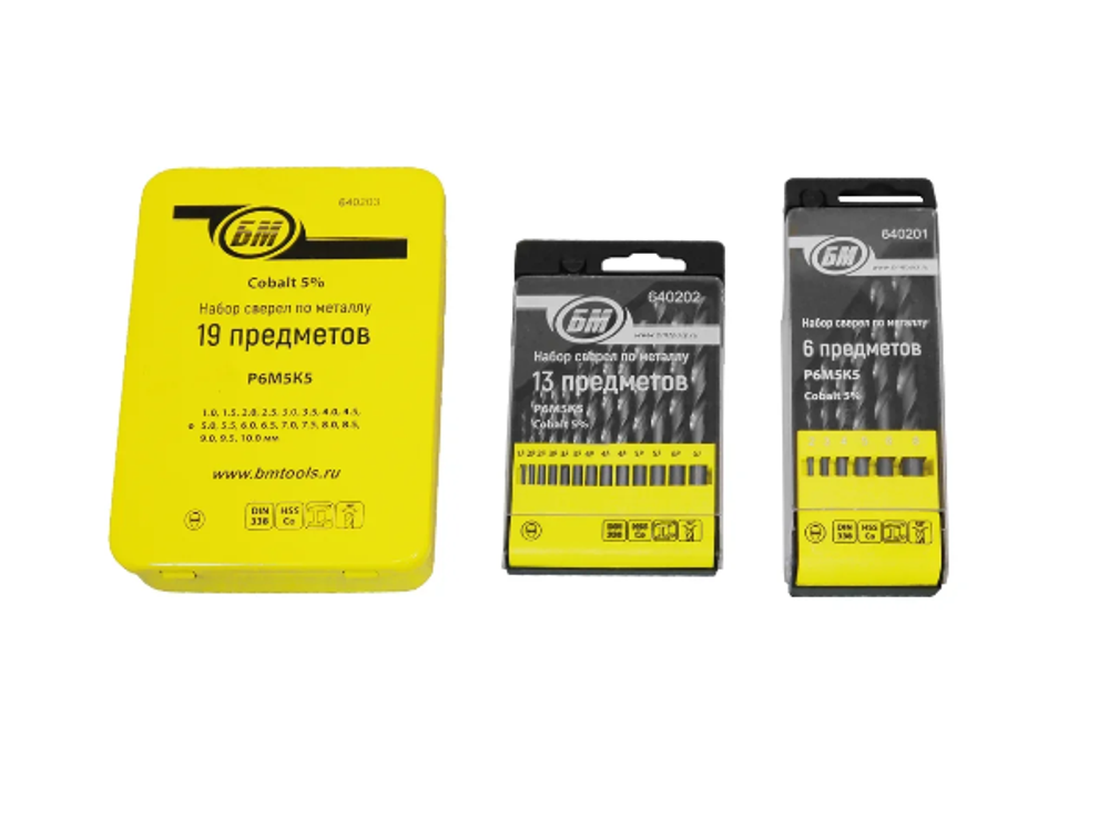 Набор сверл по металлу Р6М5К5 13 пр. (1-6,5 мм) пластмас. упаковка БМ