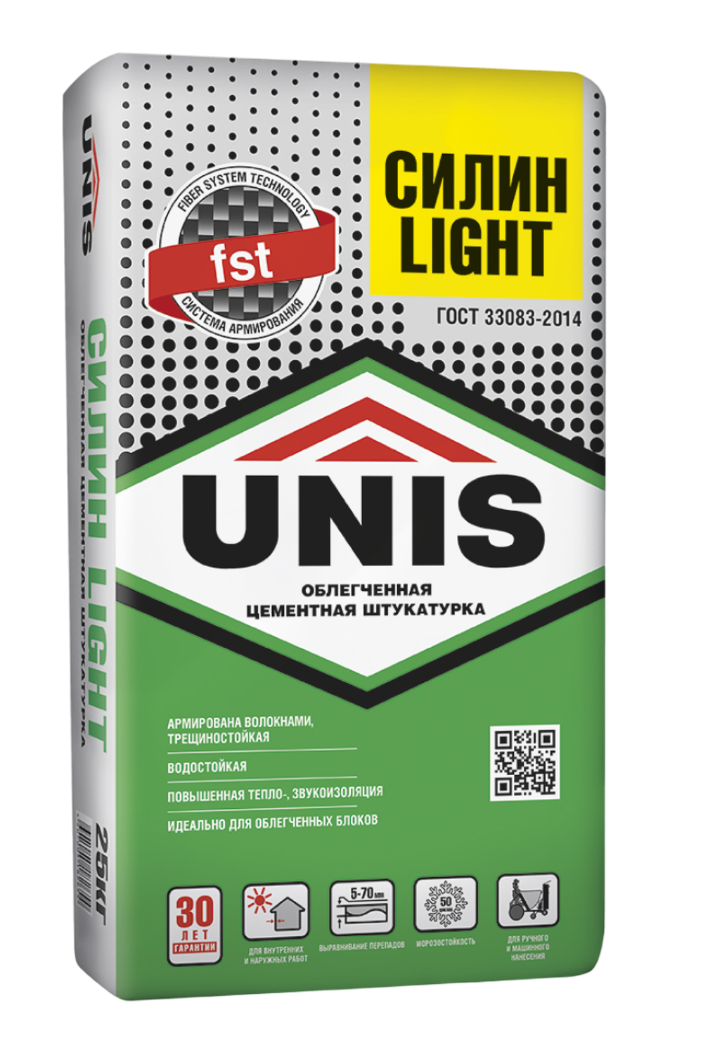 Штукатурка UNIS СИЛИН LIGHT цементная теплосберегающая легкая армированная   25 кг