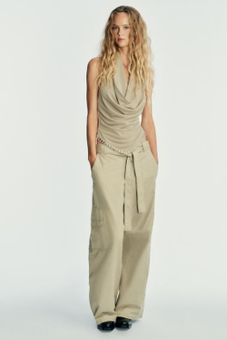 ZARA БРЮКИ КАРГО ОБЪЕМНОГО КРОЯ, СВЕТЛЫЙ ХАКИ