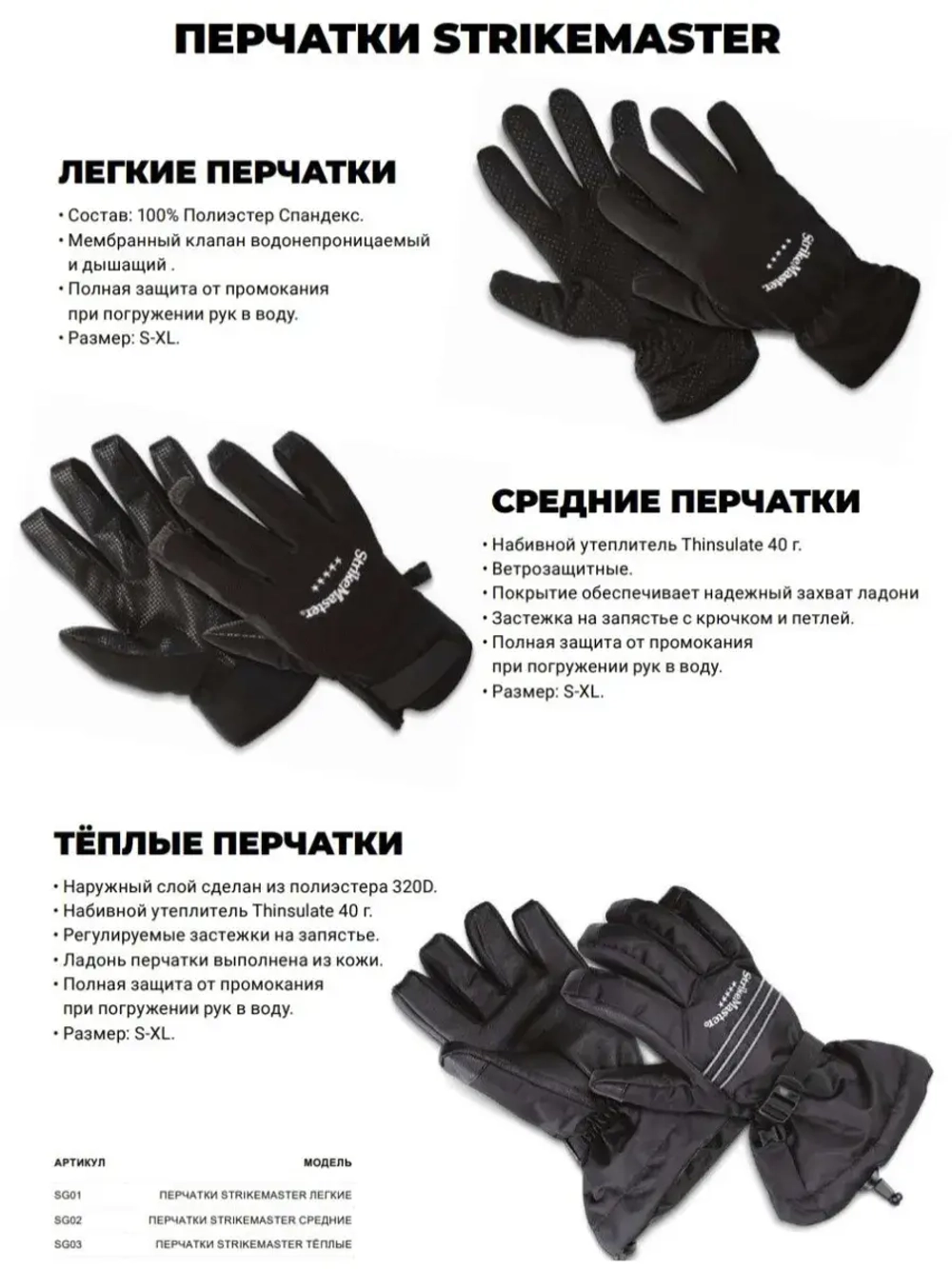 Перчатки рыболовные средние, размер L