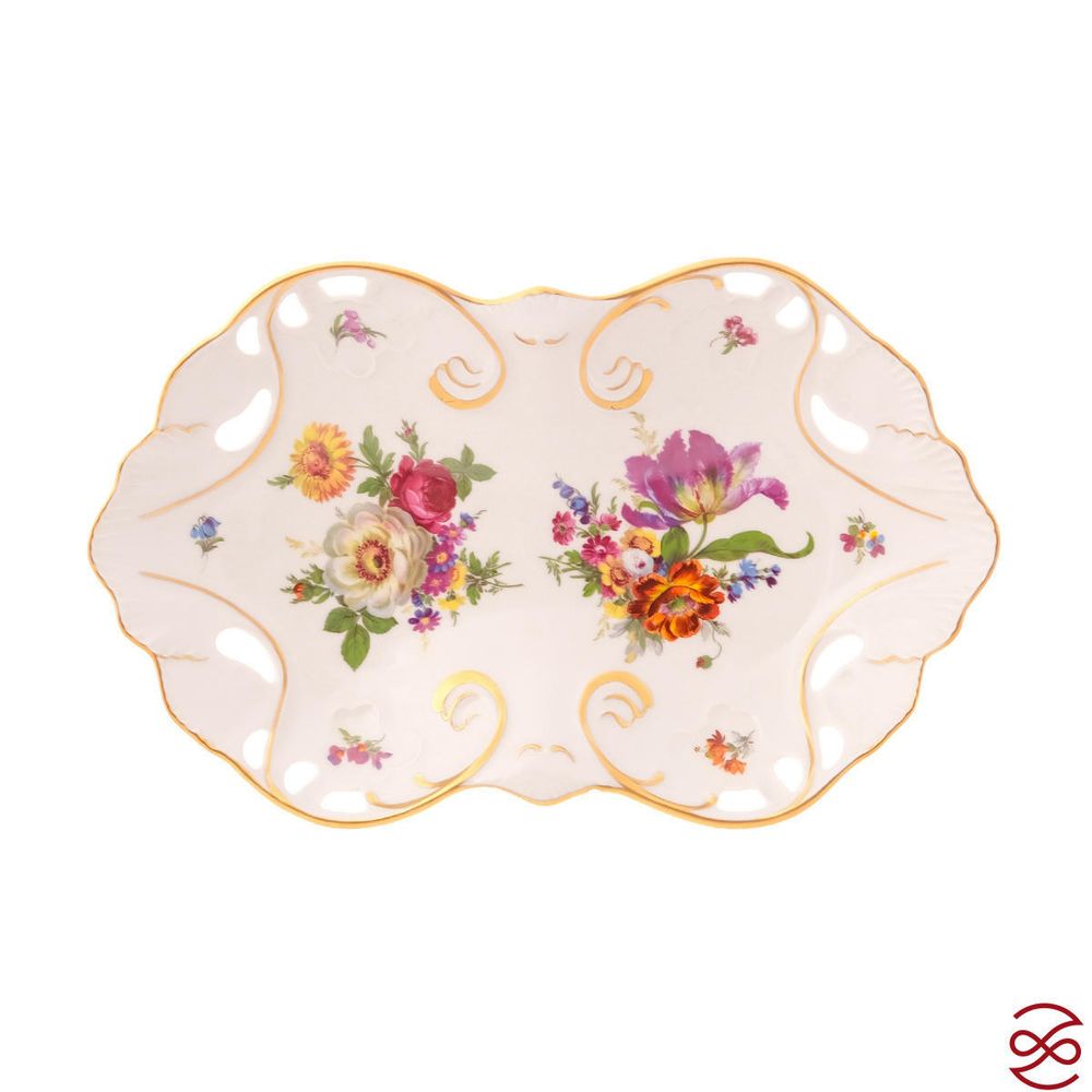 Блюдо овальное Queen's Crown Мейсенский букет 35 см