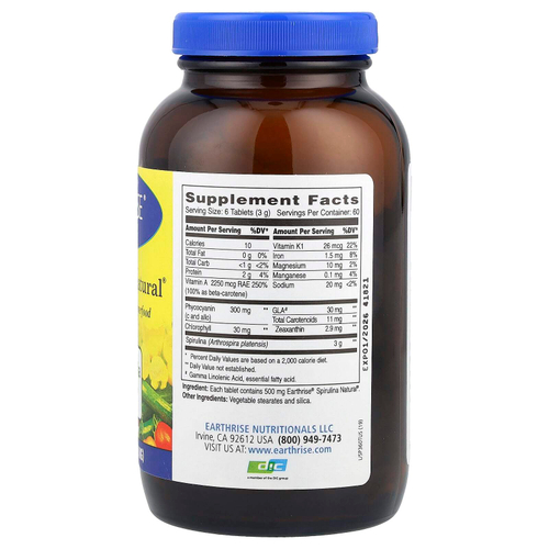 Earthrise, Spirulina Natural, добавка со спирулиной, 500 мг, 360 таблеток