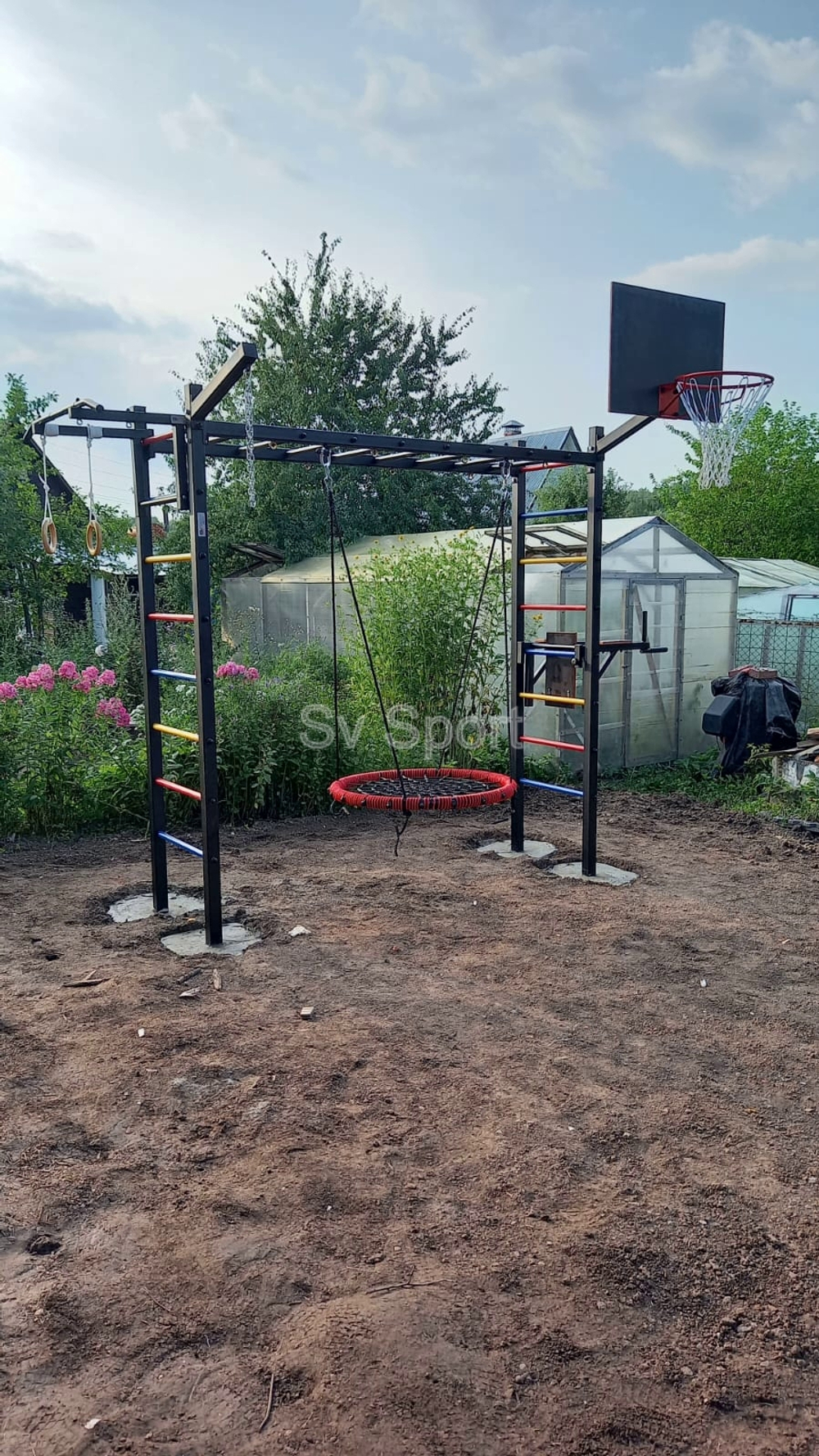 Монтаж уличной шведской стенки Sv Sport Рукоход (4 вертикальных столба)