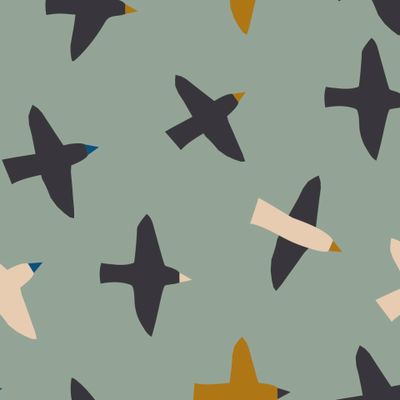 Грачи прилетели. Абстрактные птицы на пыльно зеленом