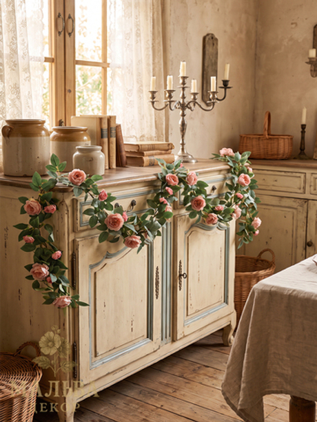 Гирлянда из розовых роз 10x10x150 см Clayre & Eef