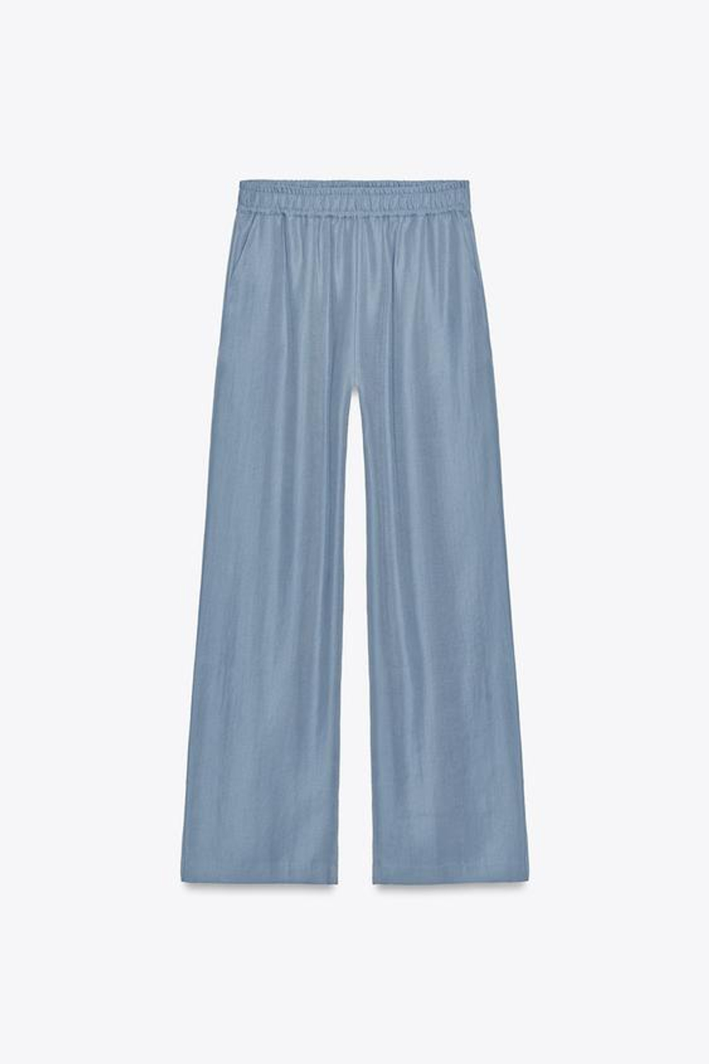 ZARA ШИРОКИЕ БРЮКИ ИЗ МЯГКОЙ ТКАНИ, СЕРО-СИНИЙ