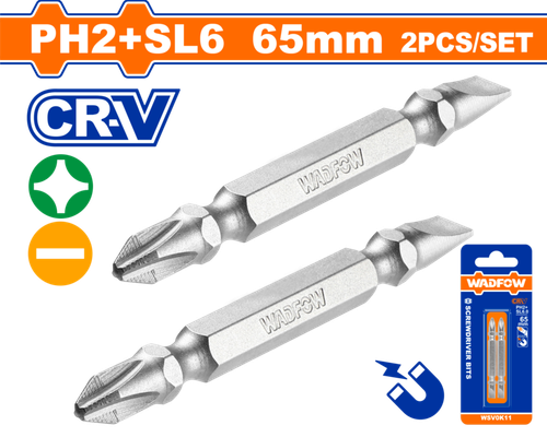 Бита 2 шт PH2+SL6x65 мм (150/300) WADFOW WSV0K11