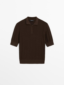 Massimo Dutti Свитер из смесового хлопка с ажурными узорами, шоколадный