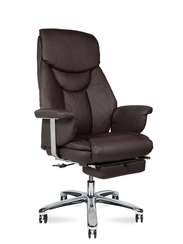 Кресло офисное  Парламент  (brown) сталь + хром  темно-коричневая экокожа