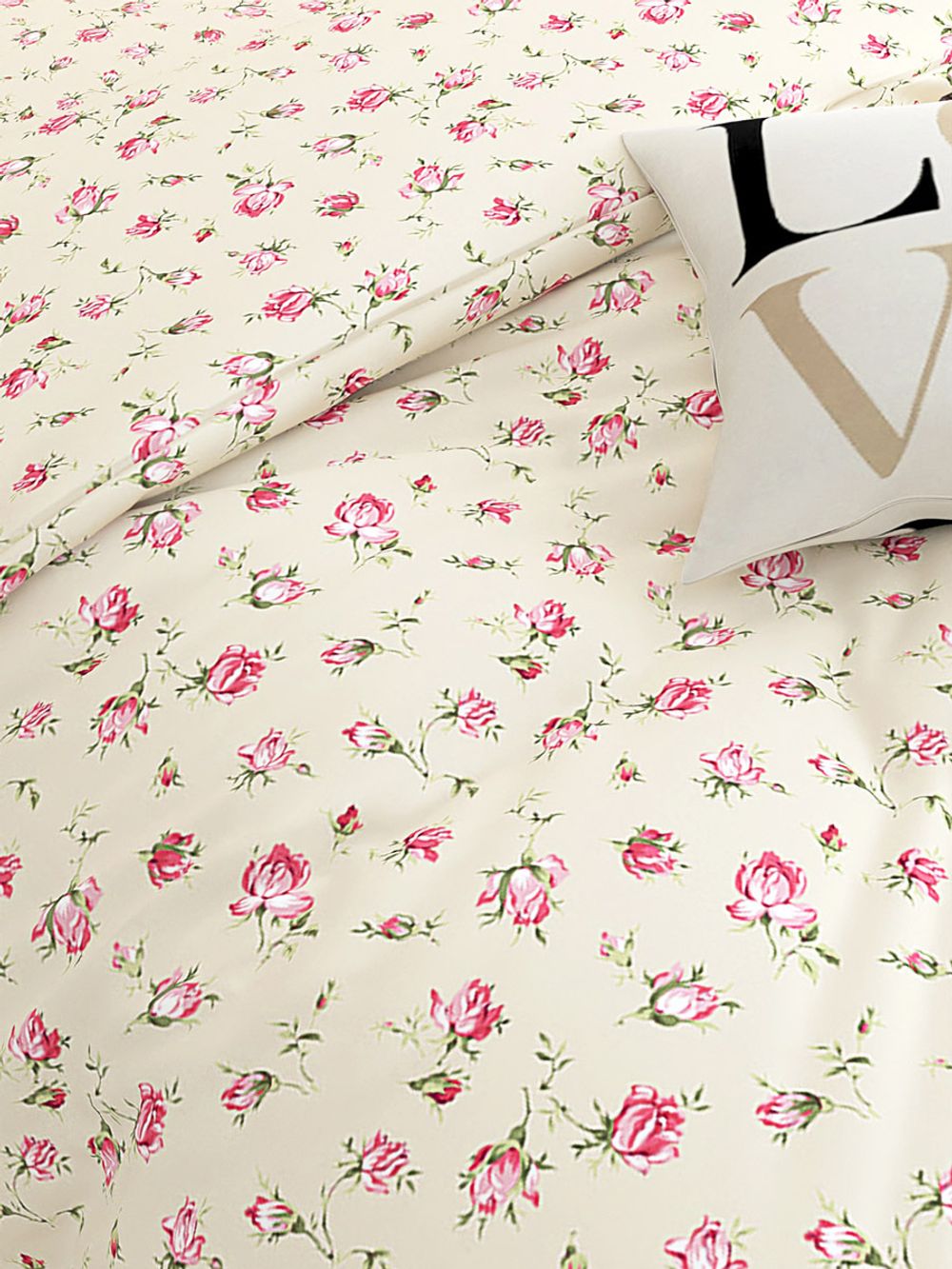 Простынь Сказка "Розовые бутоны на бежевом" 240х215 см