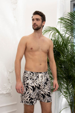 Летние мужские шорты укороченной длины с листиками (Размер: L) (Цвет: черный с белым)