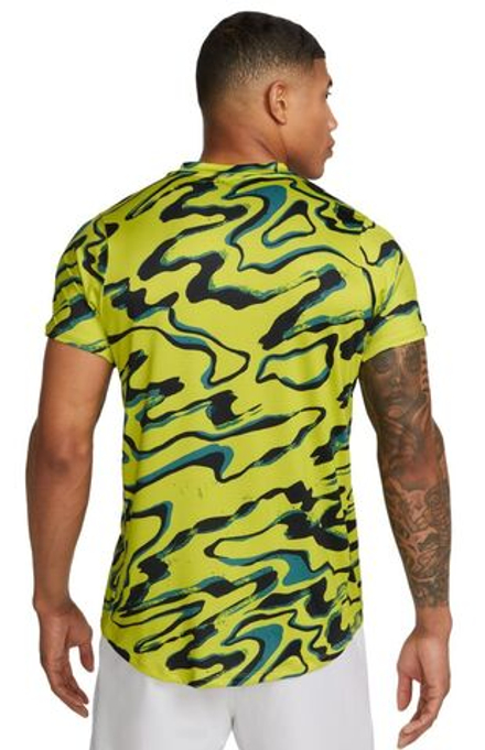 Мужская теннисная футболка Nike Court Dri-Fit Advantage Printed Top - bright cactus/white