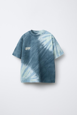 ZARA ФУТБОЛКА С ПРИНТОМ TIE-DYE, СИНИЙ
