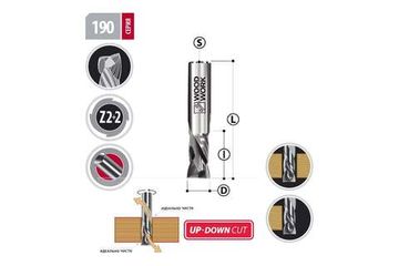 Фреза спиральная s=10 мм, d=10 мм, i=42 мм, l=90 мм, z=2+2 компрессионная WOODWORK 190.4290.10