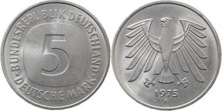 Германия - ФРГ 5 марок, 1975-2001 Герб XF