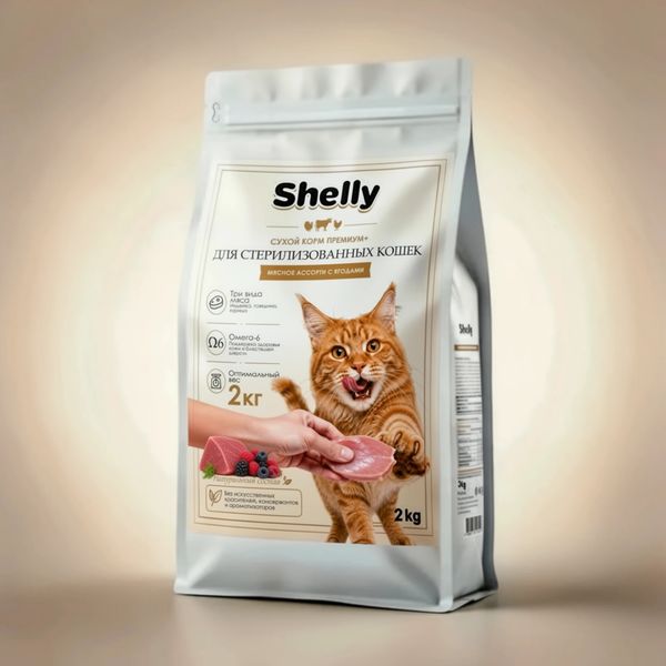 Сухой корм Shelly для стерилизованных кошек мясное ассорти с ягодами