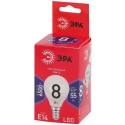 Лампа светодиодная ЭРА RED LINE LED P45-8W-865-E14 R 8Вт шар холодный дневной свет E14 | Лампы cветодиодные Шар (G/P)