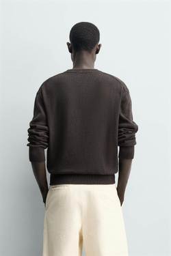 ZARA СВИТЕР ИЗ ХЛОПКА И ЛЬНА, КОРИЧНЕВЫЙ