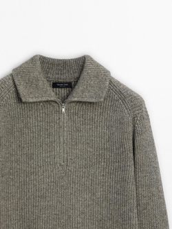 Massimo Dutti Свитер из смесового хлопка с воротником-стойкой, норка