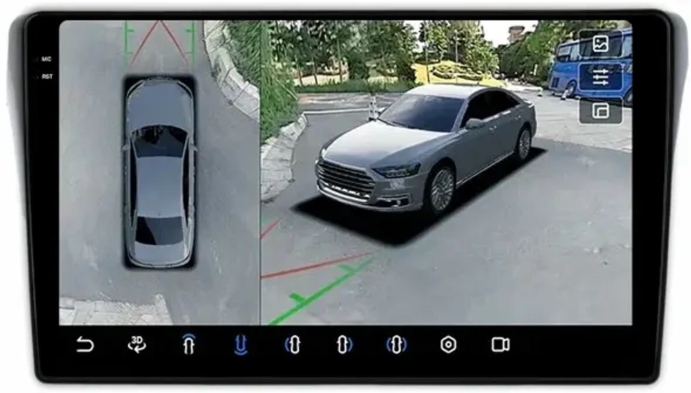 Магнитола для Subaru Levorg 1 VM 2014-2017 (вместо 2din, рамка-накладка) - FarCar BX9-360-9645F1 монитор 9.5" 2K QLED на Android 13, 6Гб+128Гб, CarPlay, 4G SIM-слот, 4 камеры в комплекте