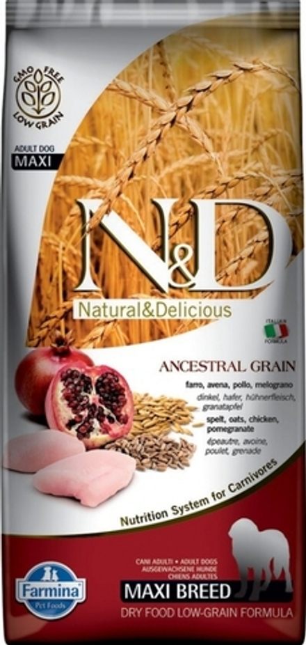 Сухой корм Farmina N&D Maxi Breed низкозерновой, для взрослых собак мини пород, курица, спельа, овес и гранат 15 кг