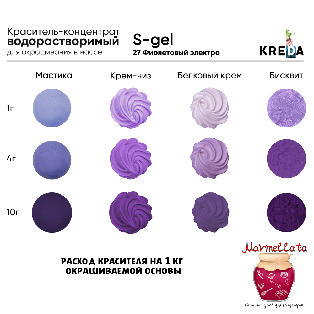 Краситель пищевой водор-ый гелевый "Kreda S-gel", ФИОЛЕТОВЫЙ ЭЛЕКТРО (20 мл.) №27