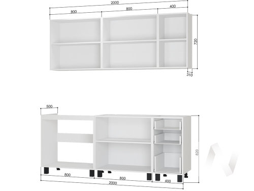 Кухня Сканди 2.0 №1 (белый/бетон пайн светлый)
