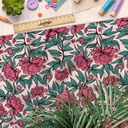 Ткань штапель аленький цветочек на розовом фоне