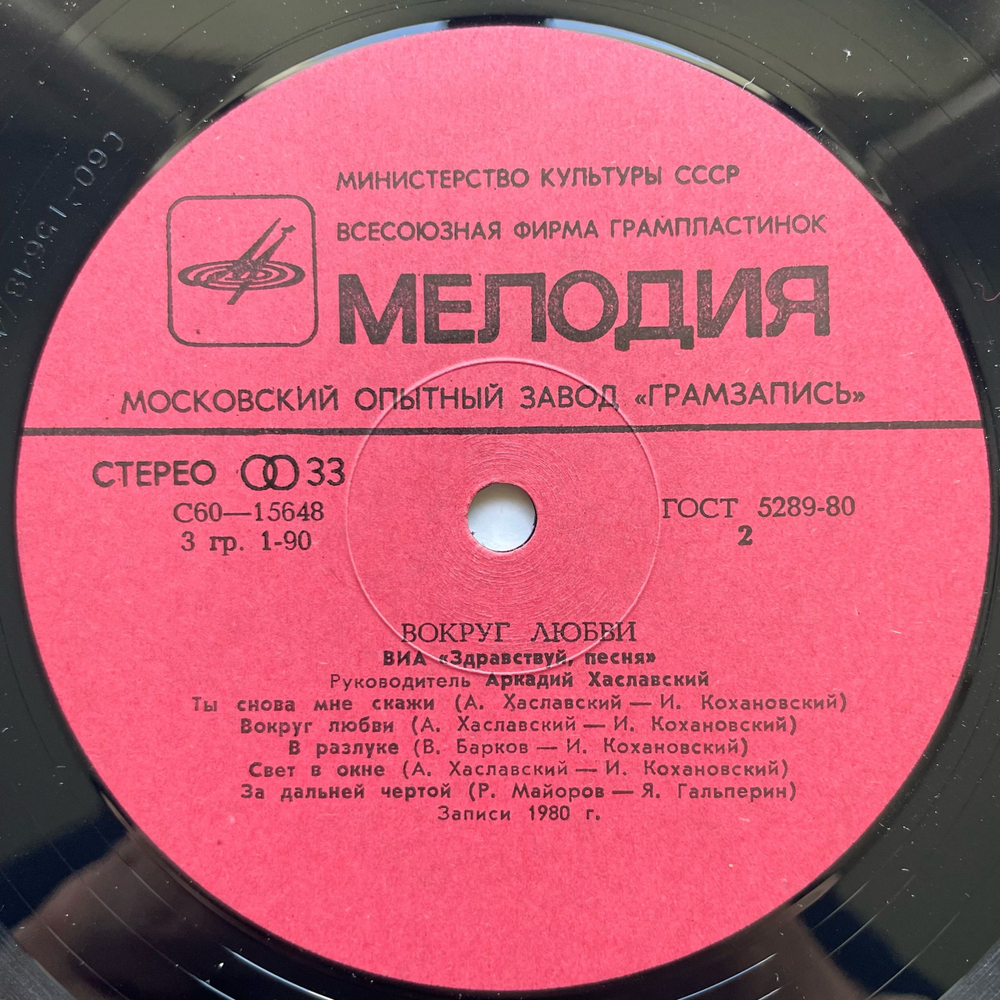 Винтажная виниловая пластинка LP ВИА Здравствуй, Песня Вокруг Любви (СССР 1981) Московский Опытный Завод