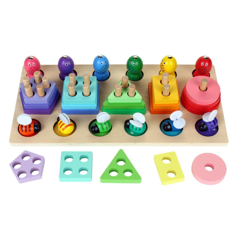 Развивающая игрушка 3 в 1 деревянная (2 вида сортер, рыбалка), коробка C-41640