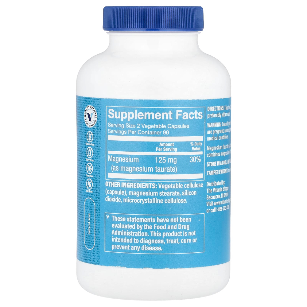The Vitamin Shoppe, Таурат магния, 180 растительных капсул (62,5 мг на капсулу)