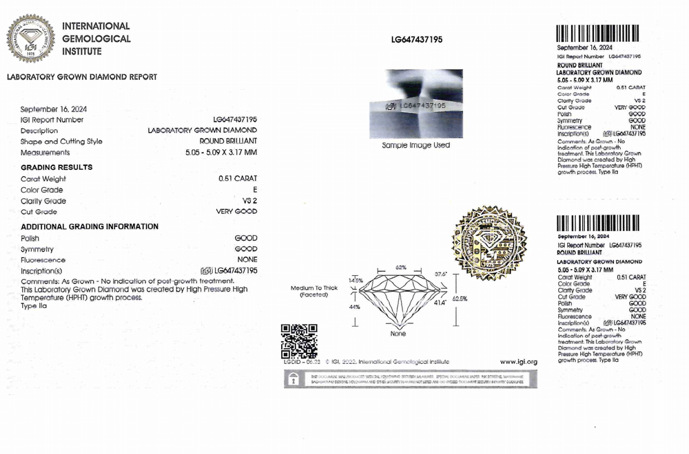 Лабораторно-выращенный бриллиант Кр-57 5.05-5.09 мм E/VS2 0.51 ct