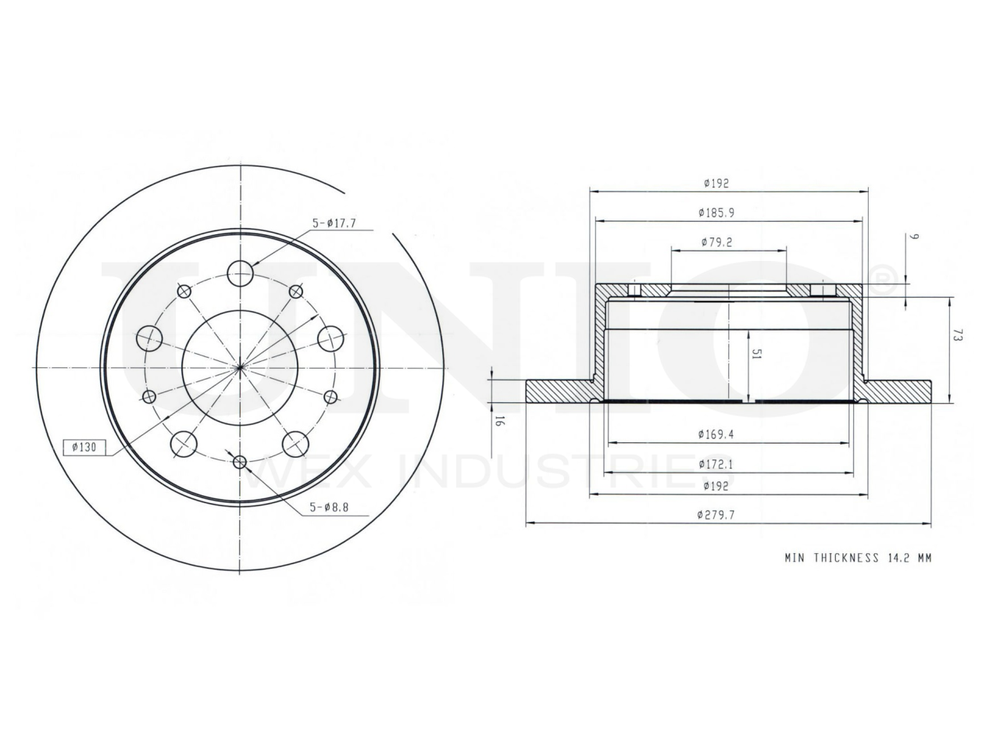 Диск тормозной задний UNIO BRD-20184