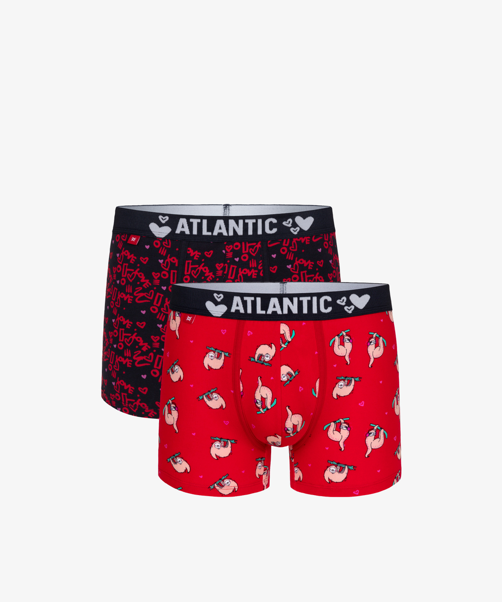 Мужские трусы шорты Atlantic, набор из 2 шт., хлопок, красные + темно-синие, 2GMH-018