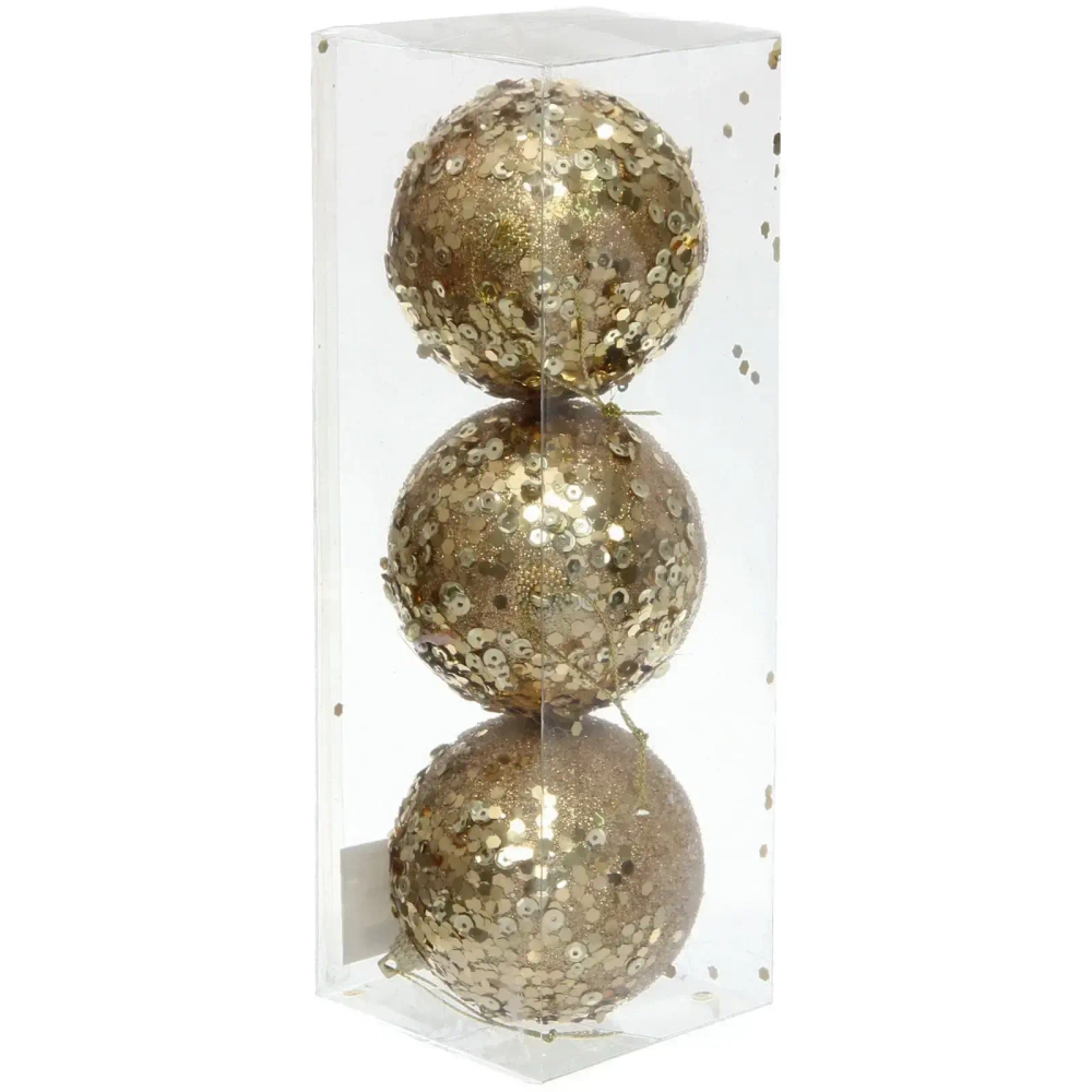 Новогодние шары «GLAME - Блеск» 8 см (набор 3 шт), Золото