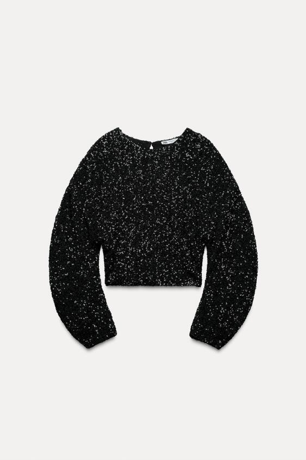 ZARA УКОРОЧЕННЫЙ ТОП С ПАЙЕТКАМИ, ЧЕРНЫЙ