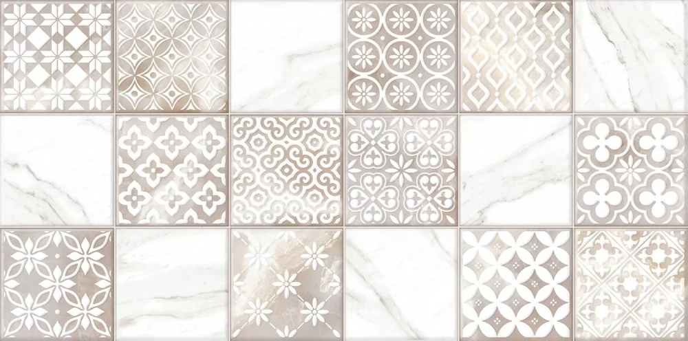 Настенная плитка Alma Ceramica TWU2550FRC14 Fresco 24.9x50 микс глянцевая / рельефная под мрамор / под мозаику / с орнаментом