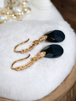 Серьги капли с кристаллами Swarovski черные