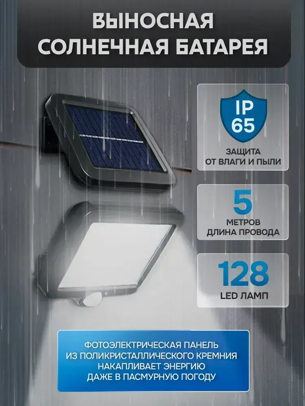 Уличный светильник на солнечной батарее с датчиком движения настенный