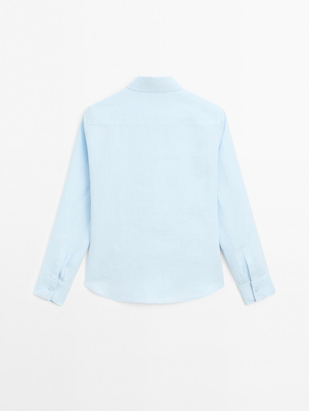 Massimo Dutti Рубашка из струящегося 100% льна, небесно-голубой