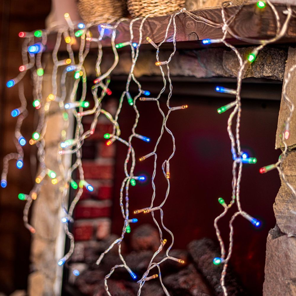 ULD-B2007-100-TTK MULTI IP44 Бахрома светодиодная с эффектом мерцания. 2м. Соединяемая. 100 светодиодов. Разноцветный свет. Провод прозрачный. ТМ Uniel