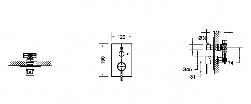 Смеситель встраиваемый в стену Bravat Arc (3-функц)