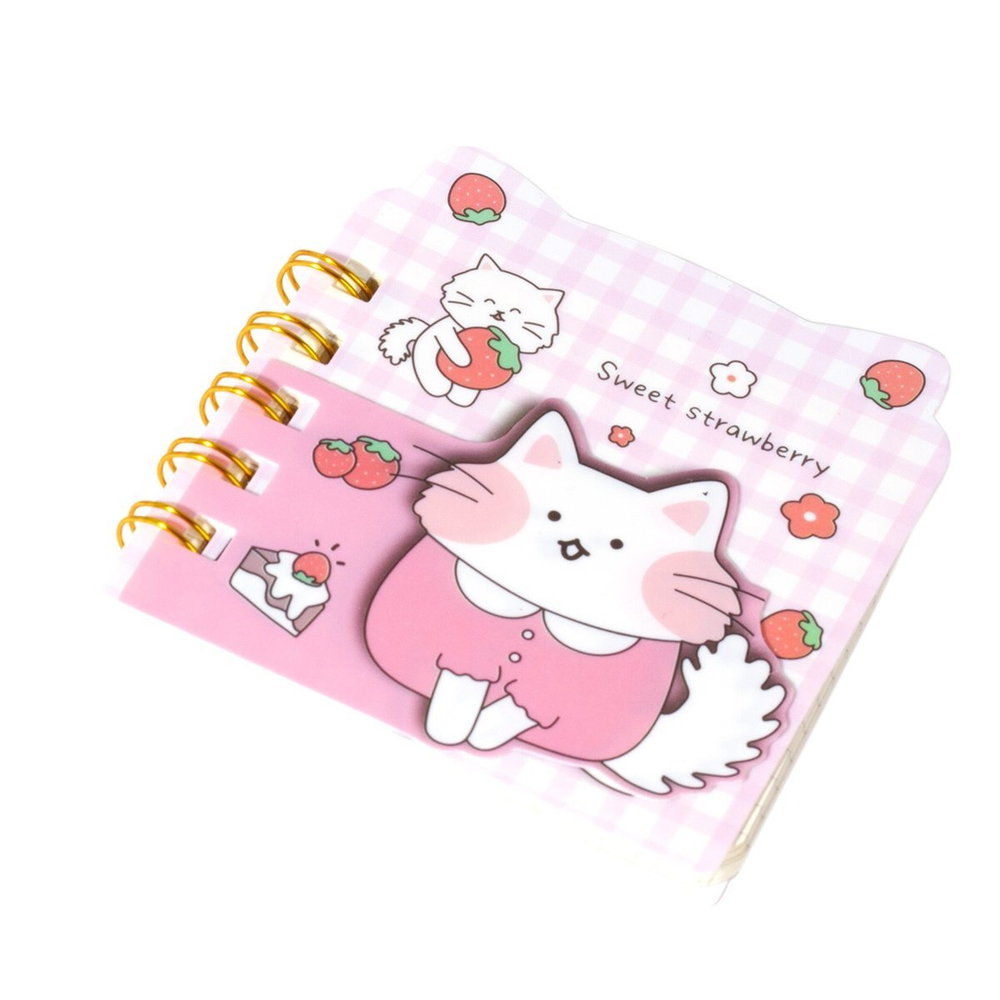 Блокнот 9,6 см * 9.5 см, Alingar, гребень, обложка пластик, вырубка, клетка, 70 л., "Котенок с клубничкой"