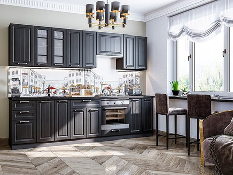 Прямая модульная кухня Прага-02 Венге премиум - Graphite 2140*2800*600